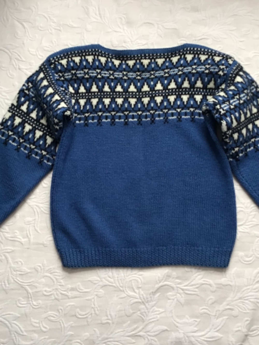 Vtg Norwegian Wool Cardigan Sweater M Blue Fair Isle Nordic Birdseye